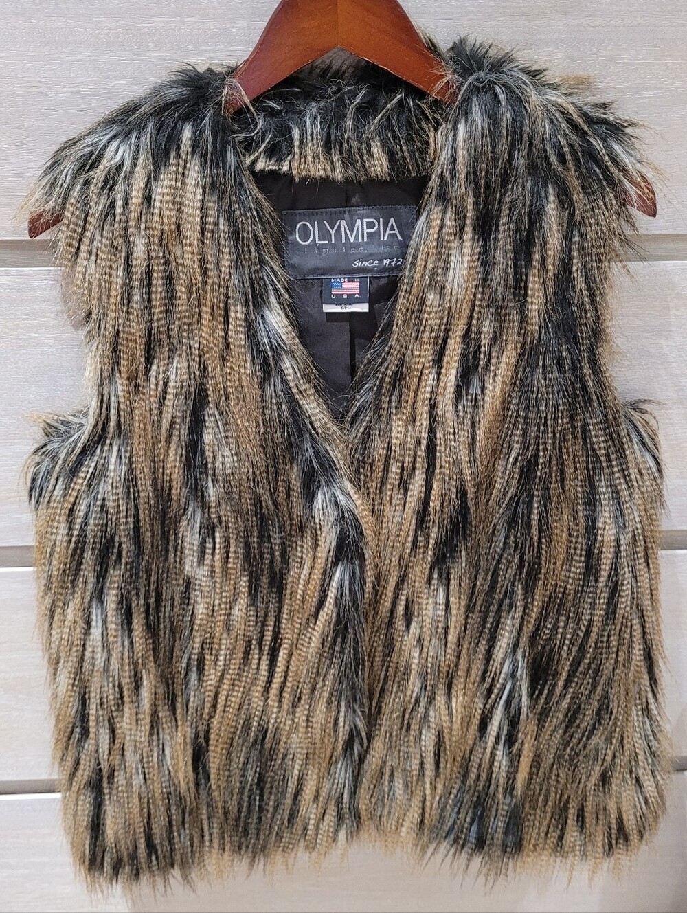 Olympia Faux Fur Mob Wife Sopranos Made in USA Vest in Brown and Black SMALL